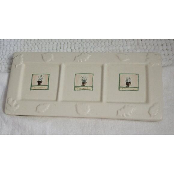 Pfaltzgraff Naturewood Tray divided Springs Embossed Herbs Leaves Ceramic kitche - Picture 1 of 7